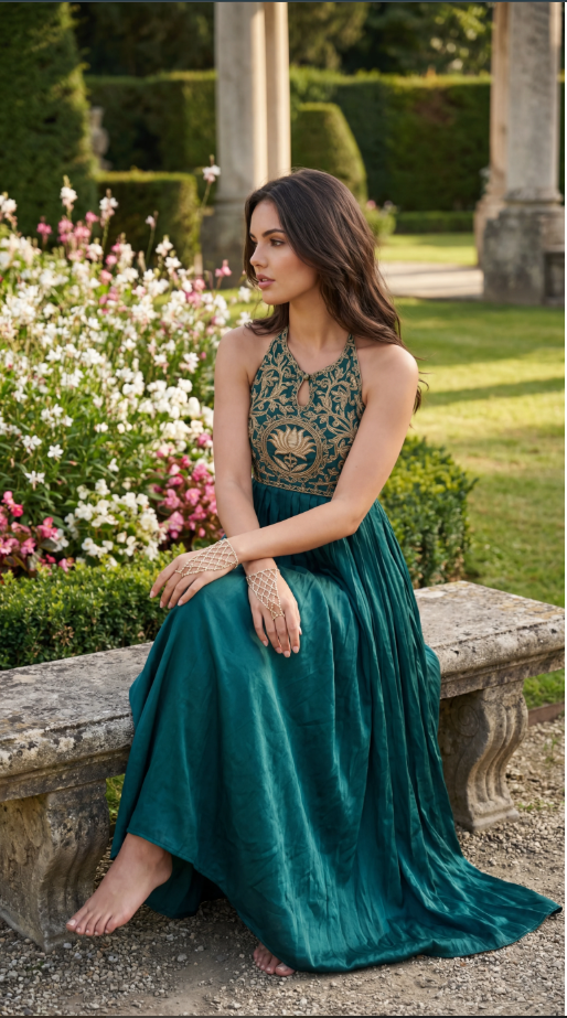 Royal Empire gold hand embroidery Green Crepe Set