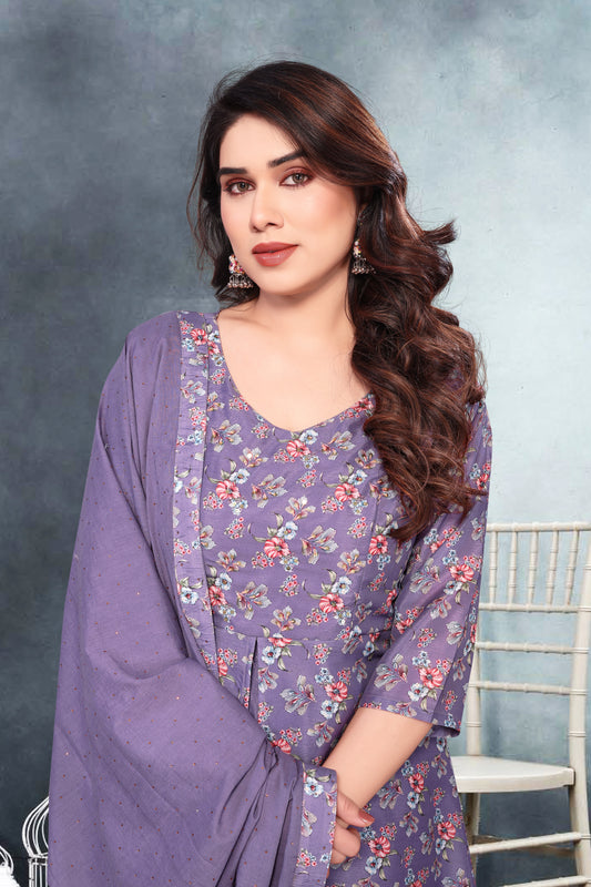 Hippon Floral Printed Empire Kurti With Palazzos & Dupatta