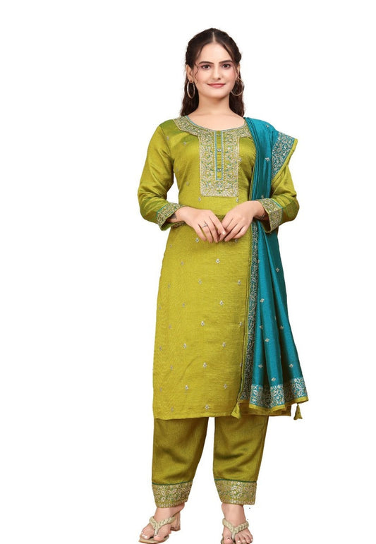 Green Embroidered Kurti with Salwar & Dupatta 3-piece
