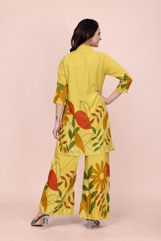 Rustic Floral Printed attraction V-Neck Kurti and Pajama