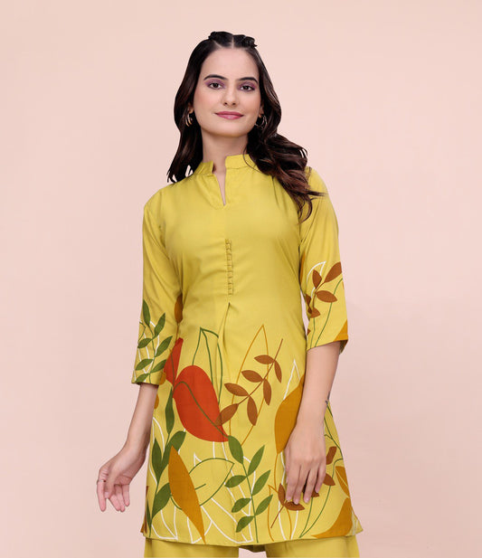 Rustic Floral Printed attraction V-Neck Kurti and Pajama