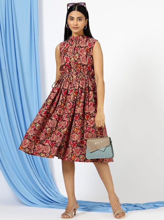 Sanjana Silk Tunic Top, Floral Print, Collar, Front Button Dress