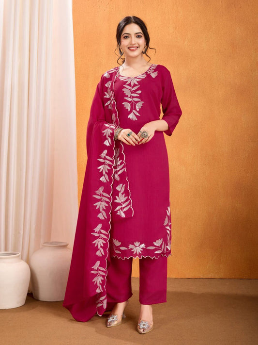 Ethnic Wear Embroidery Work Kurti with Polo Pant Set