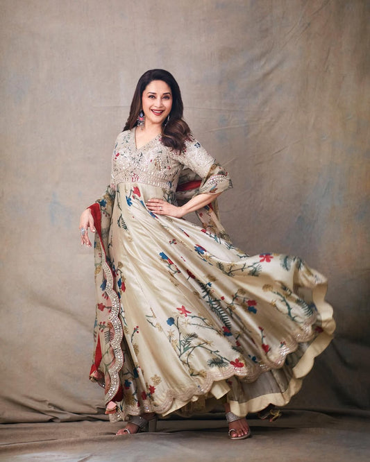Madhuri Dixit Signature mirror work Anarkali Dupatta Set