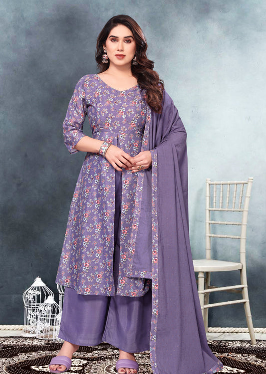 Hippon Floral Printed Empire Kurti With Palazzos & Dupatta