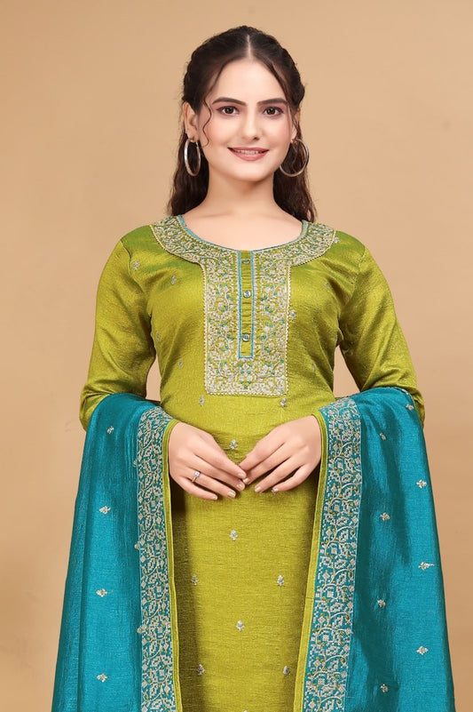 Green Embroidered Kurti with Salwar & Dupatta 3-piece