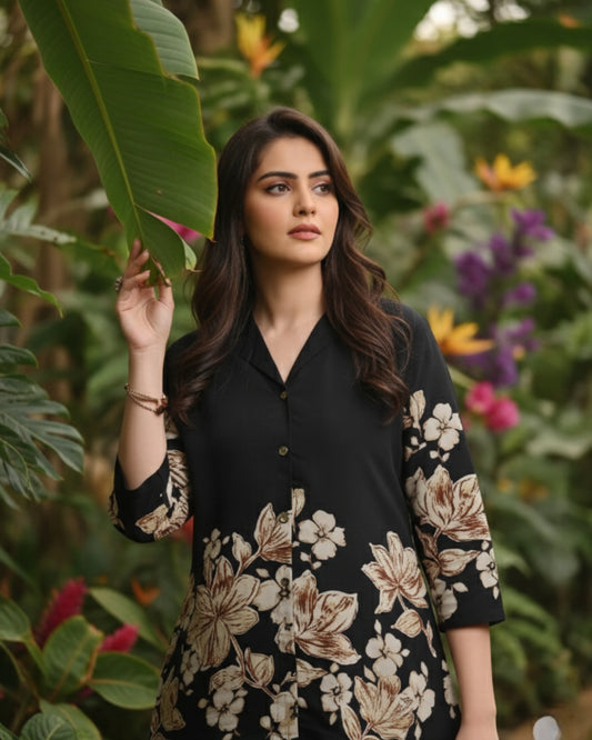 Black Cotton Printed Cot suit with pajama