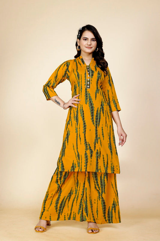 Vanvaam Women Printed A-line Kurti With Palazzo