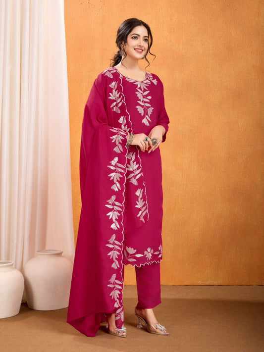 Ethnic Wear Embroidery Work Kurti with Polo Pant Set